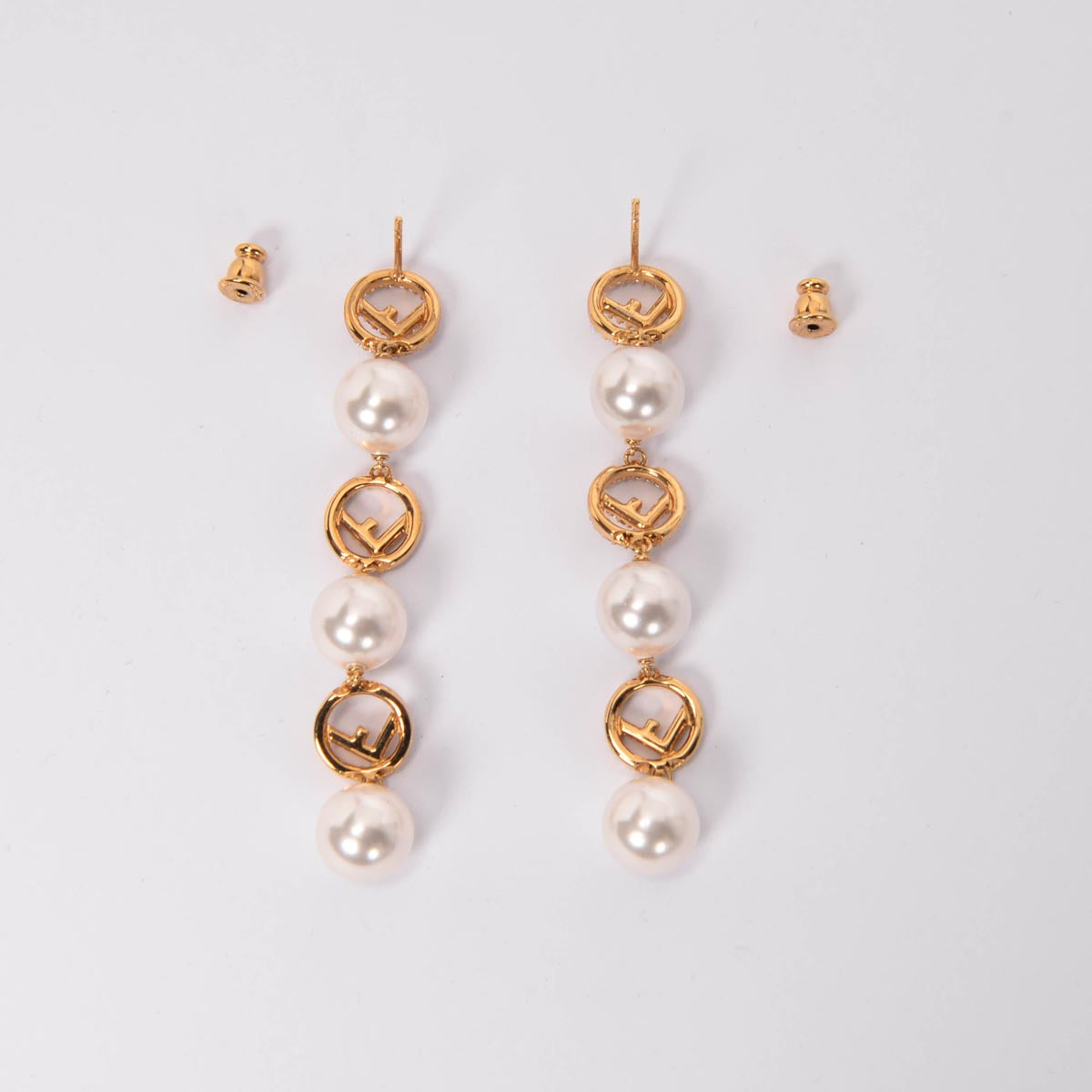 Fendi Gold Pearl & Crystal F is Fendi Drop Earrings