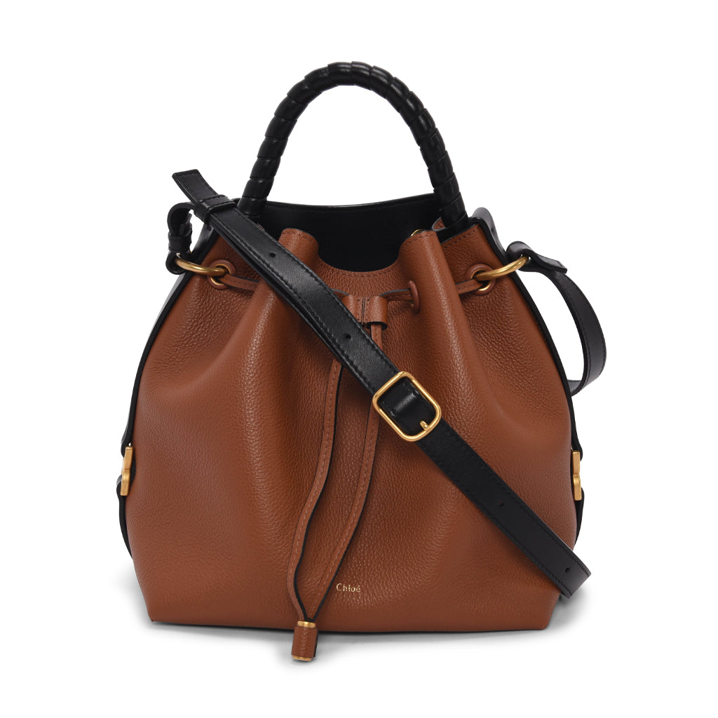 Chloe Tan & Black Calfskin Marcie Drawstring Bucket Bag