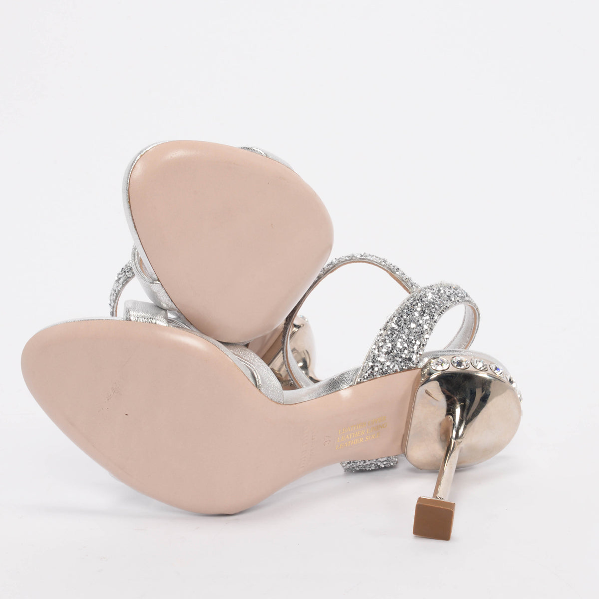 Miu Miu Silver Metallic Glitter & Crystal Sandals 37