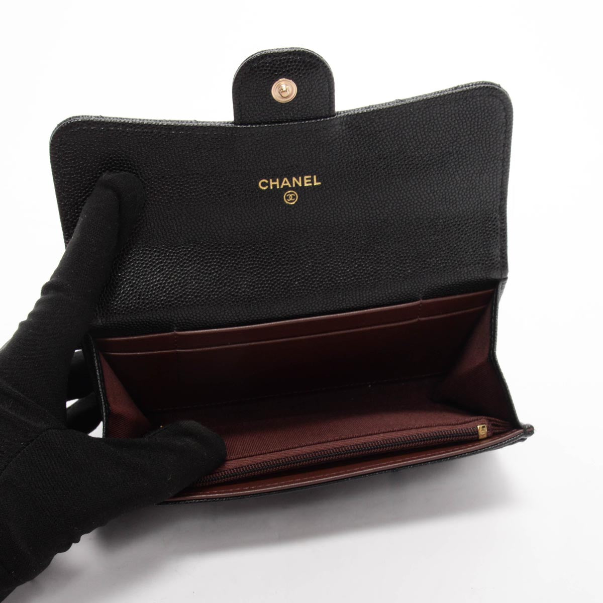 Chanel Black Quilted Caviar Medium Flap Wallet