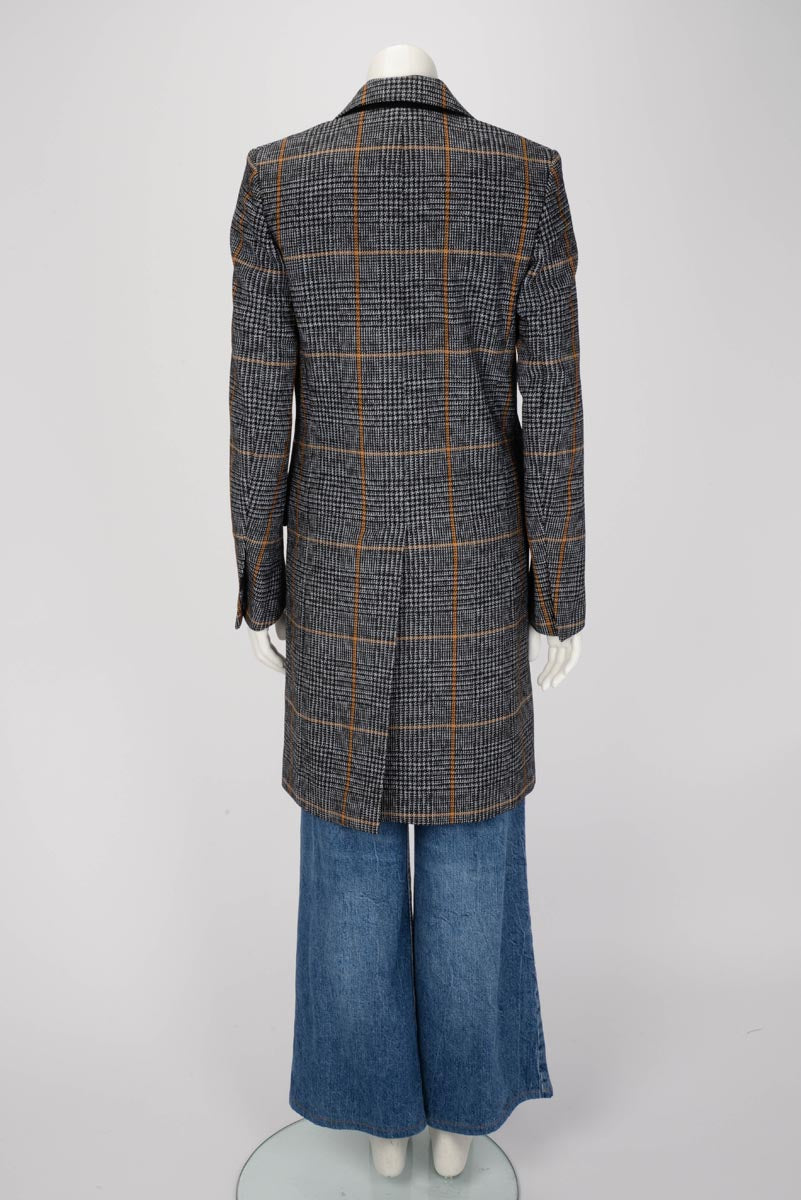 Chloe Grey Wool Blend Window Pane Check Coat