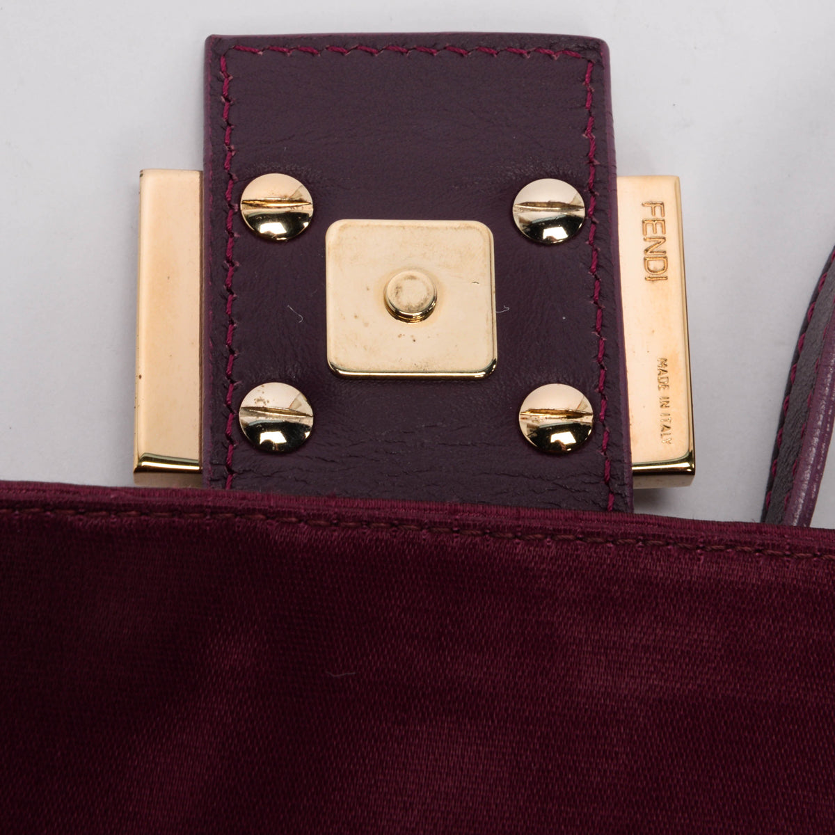 Fendi Burgundy Satin Crystal Baguette Bag