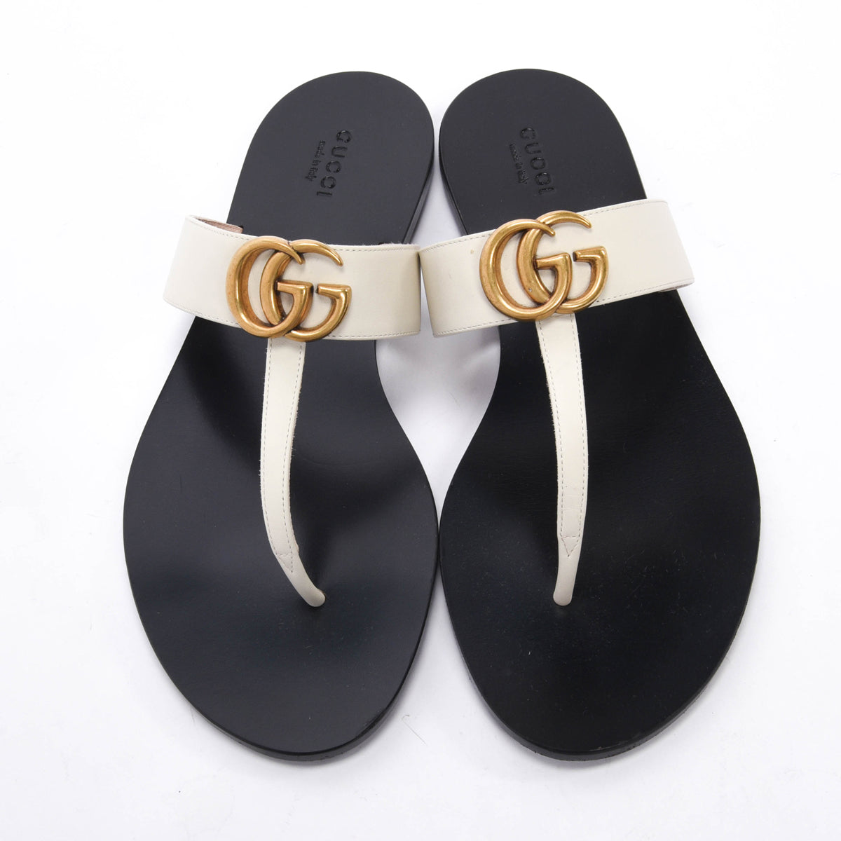 Gucci Off White Calfskin Double G Thong Sandals 40