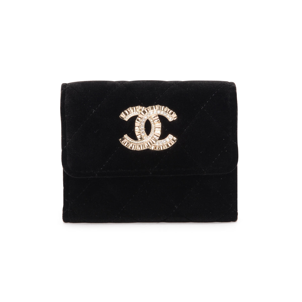 Chanel Black Quilted Velvet CC Flap Card Holder