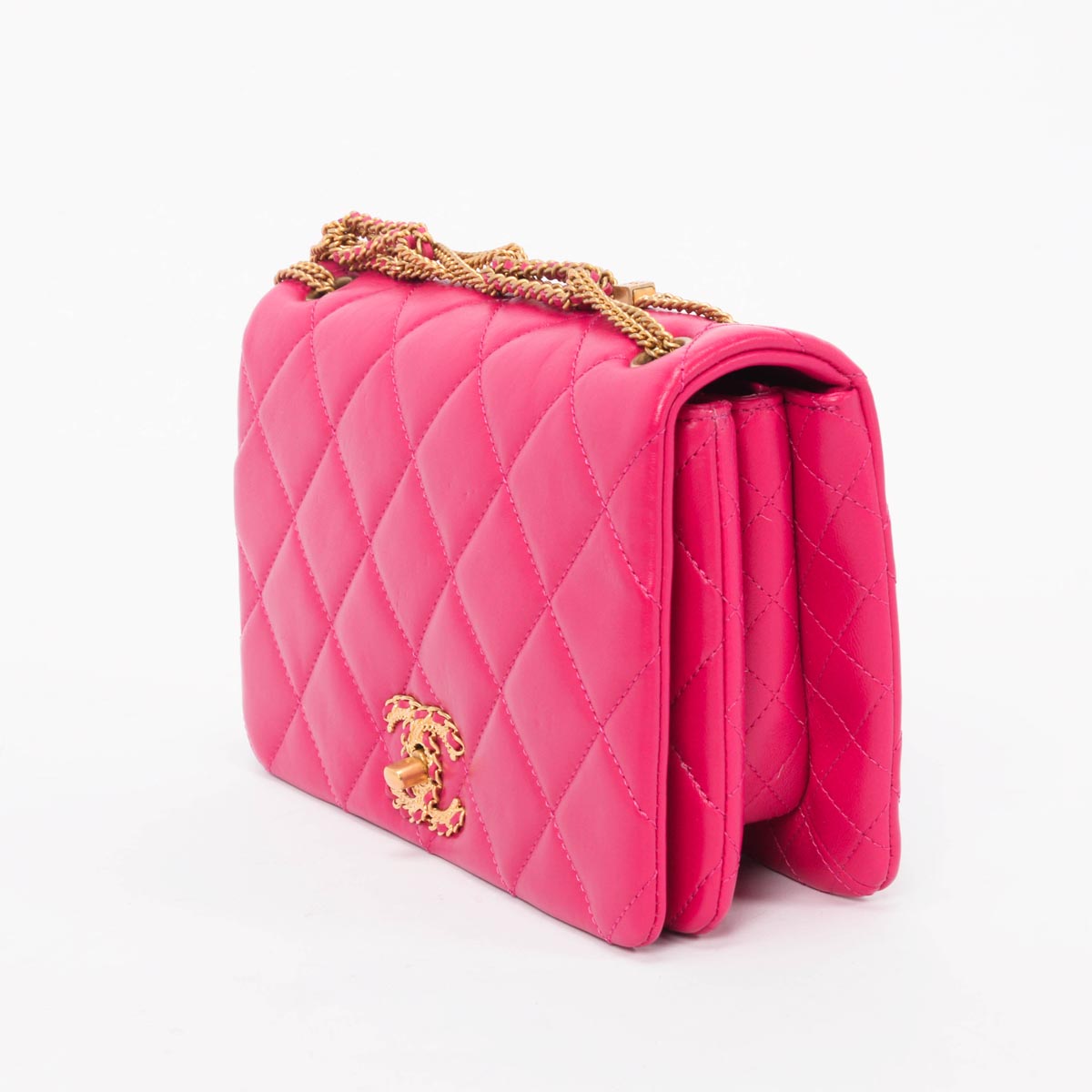 Chanel Fuschia Quilted Lambskin On And On Chain Bag