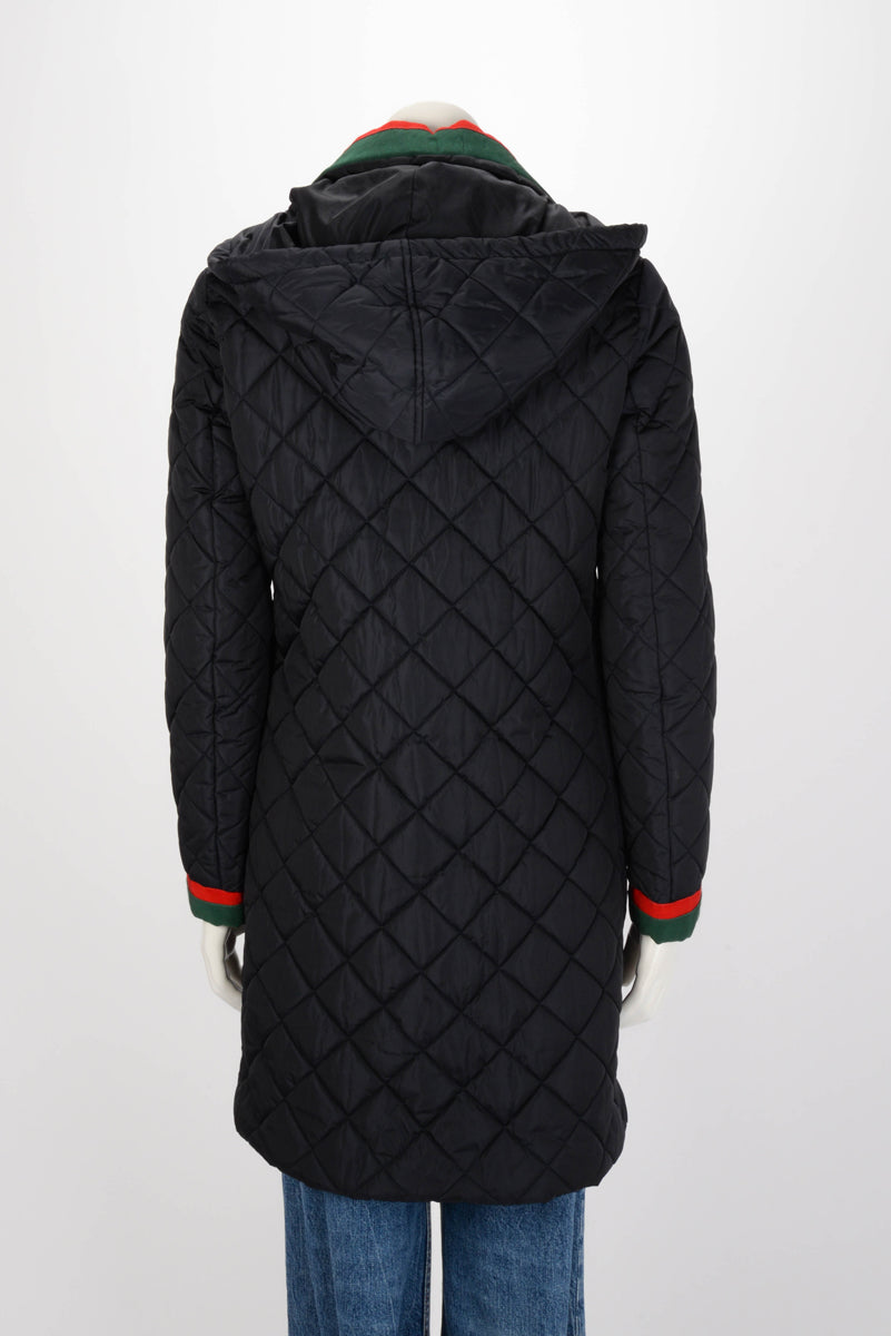 Gucci Navy Quilted Web Trim Long Puffer Jacket IT 42