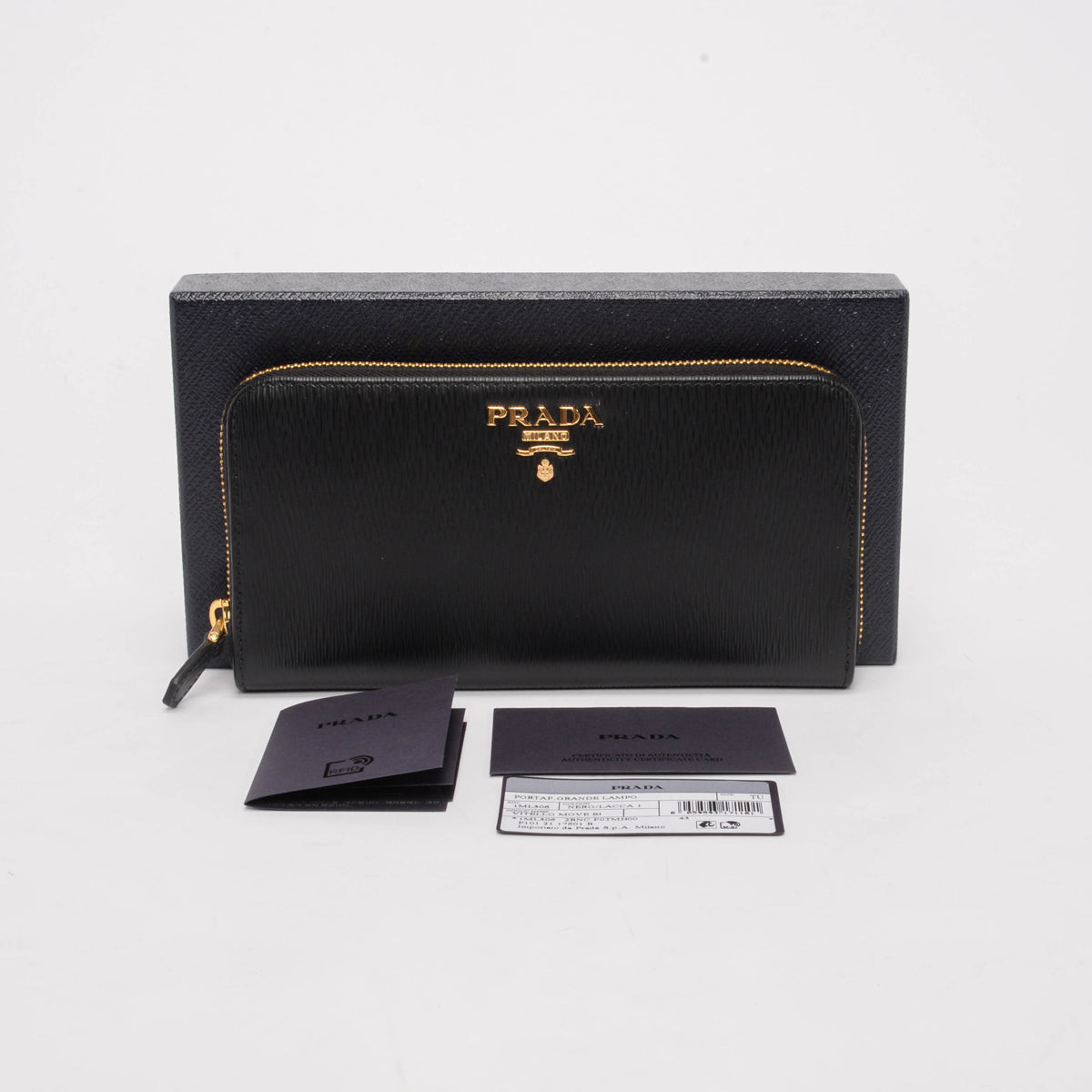 Prada Black Vitello Move Large Zip Wallet