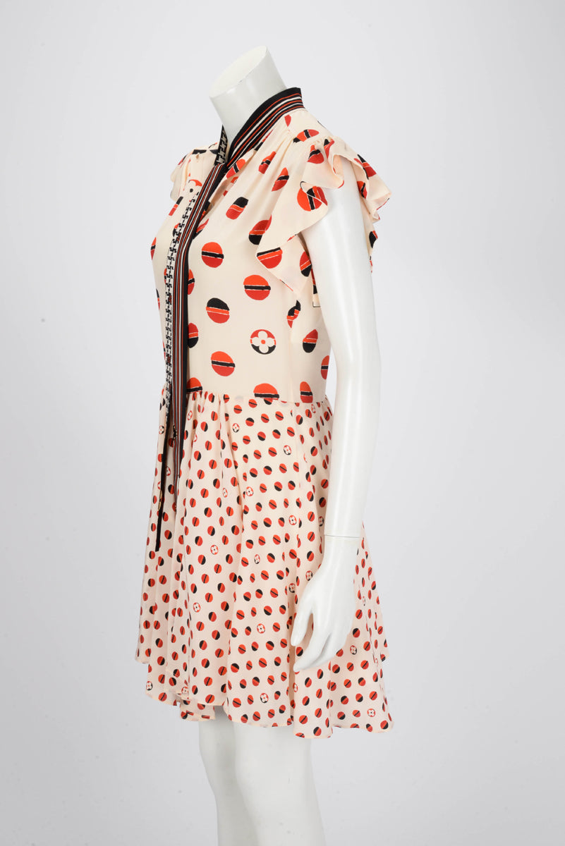 Louis Vuitton Beige & Red Silk Flower Printed Dress FR 36