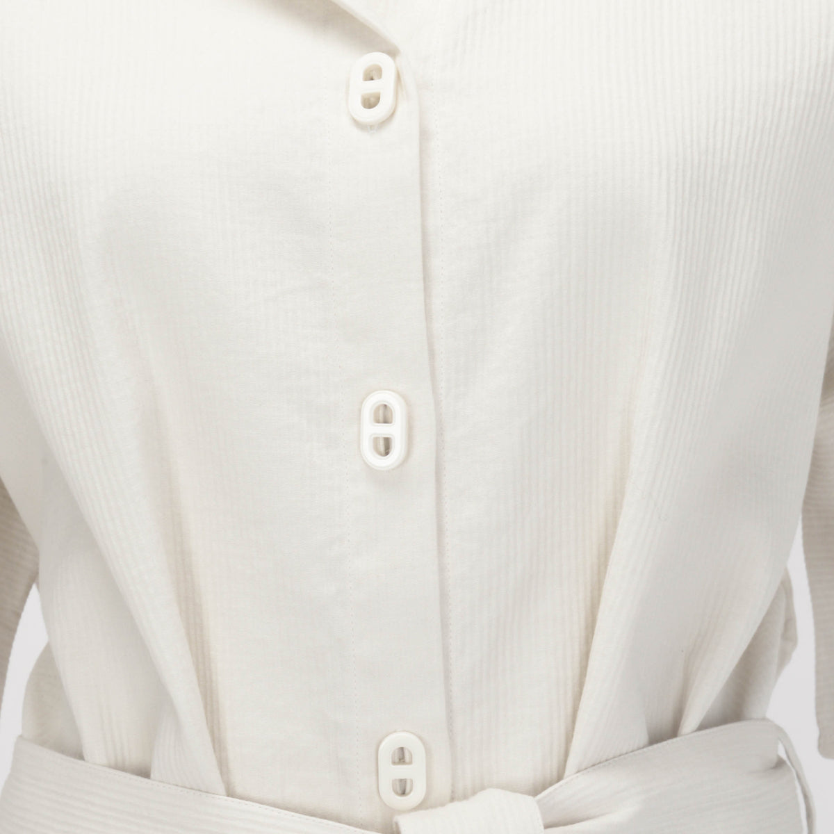 Hermes Blanc Ecume Cotton Crepon Belted Shirt Dress FR34