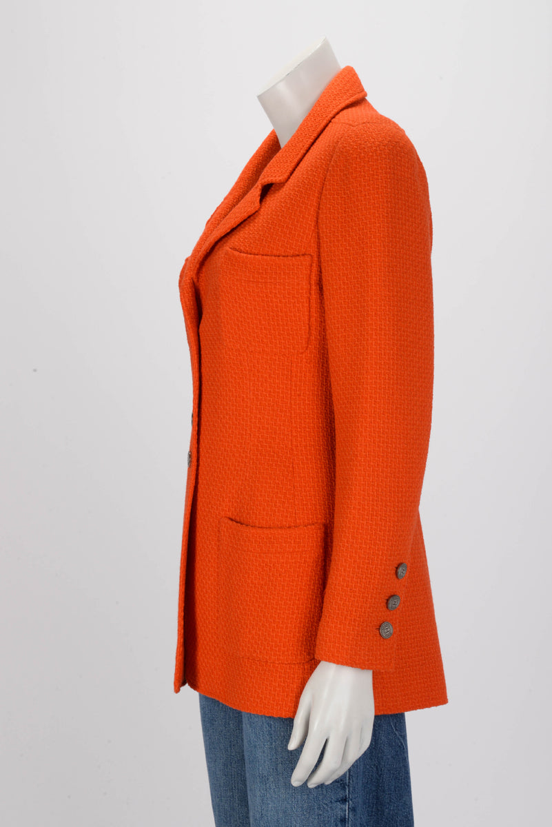 Chanel Orange Tweed Single Breasted Jacket FR 38