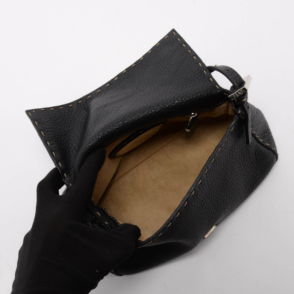 Fendi Black Selleria Mini Baguette Bag