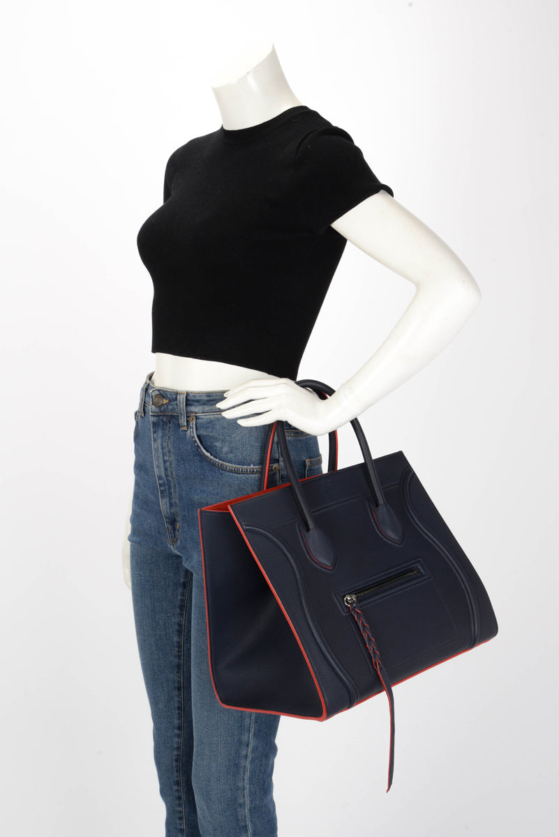 Celine Navy & Red Bullcalf Medium Phantom Luggage Tote