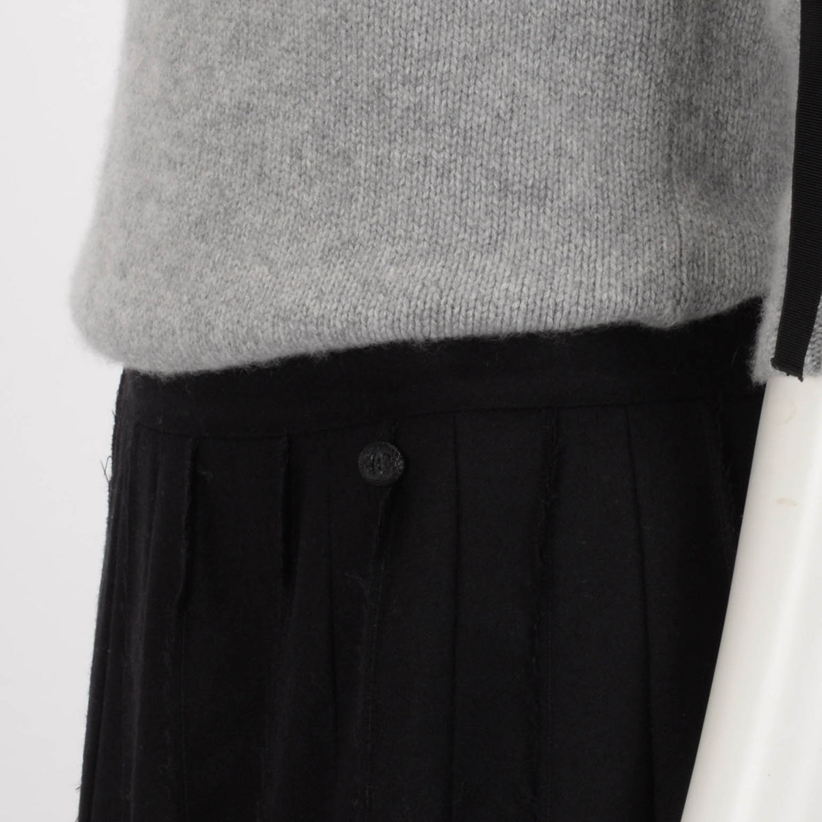 Chanel Black Wool Frayed Edge Pleated Skirt FR 40