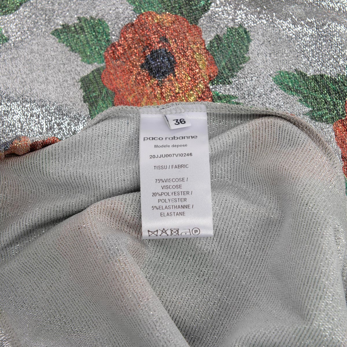 Paco Rabanne Silver Lurex Floral Print Ruched Skirt IT 36