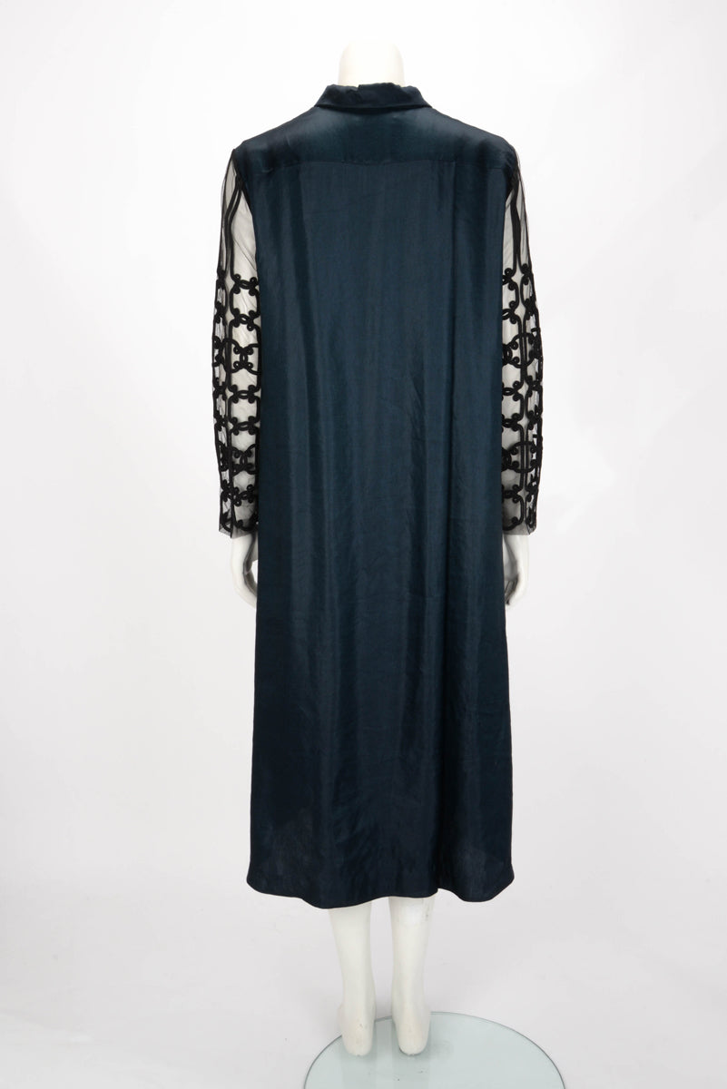 The Row Teal Satin Lace Sleeve Dress US 12