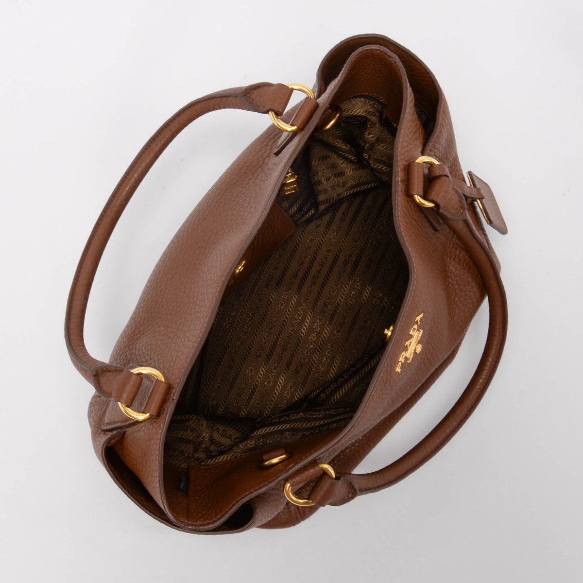 Prada Brown Vitello Daino Side Pocket Tote
