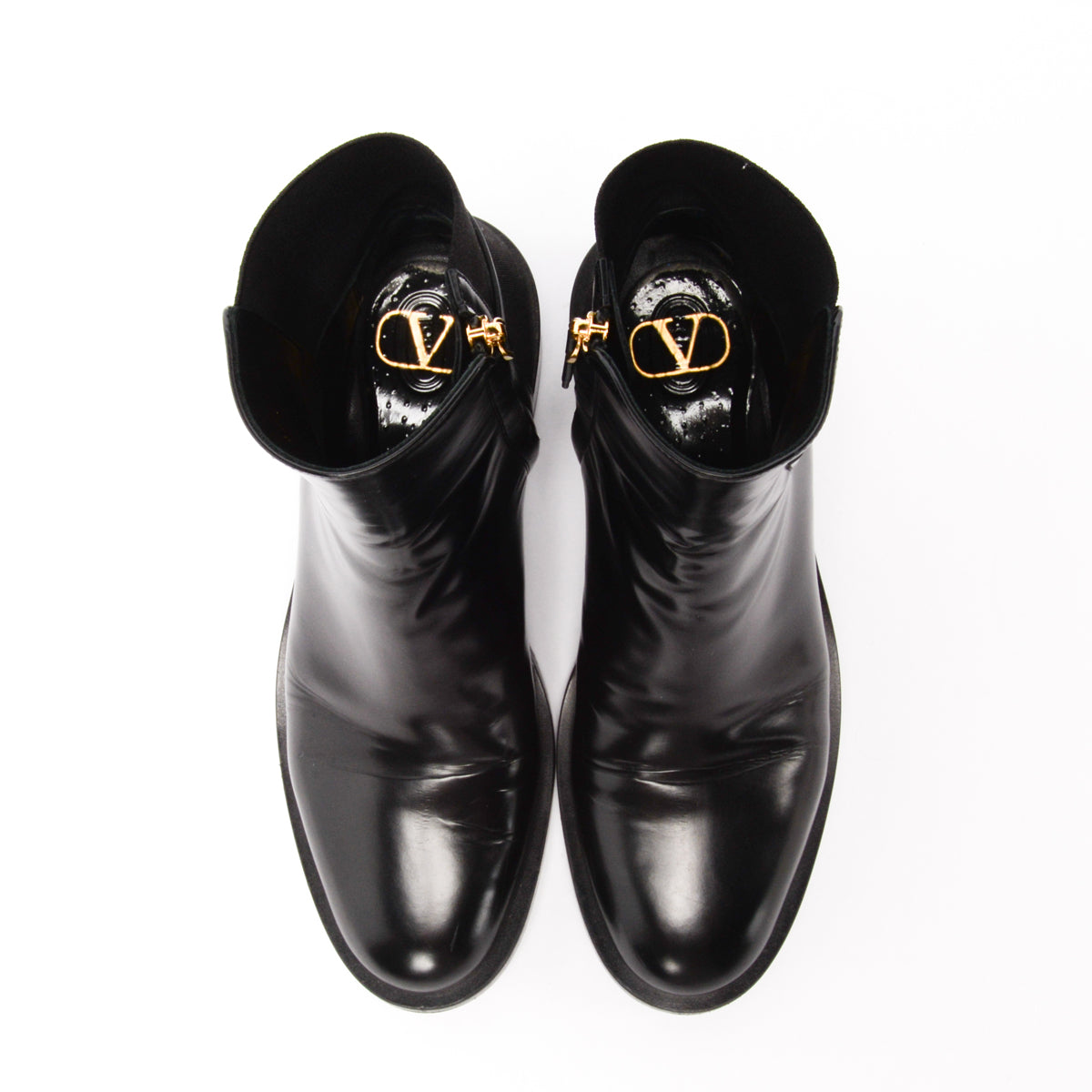 Valentino Black Hi-Shine VLogo Signature Ankle Boots 39