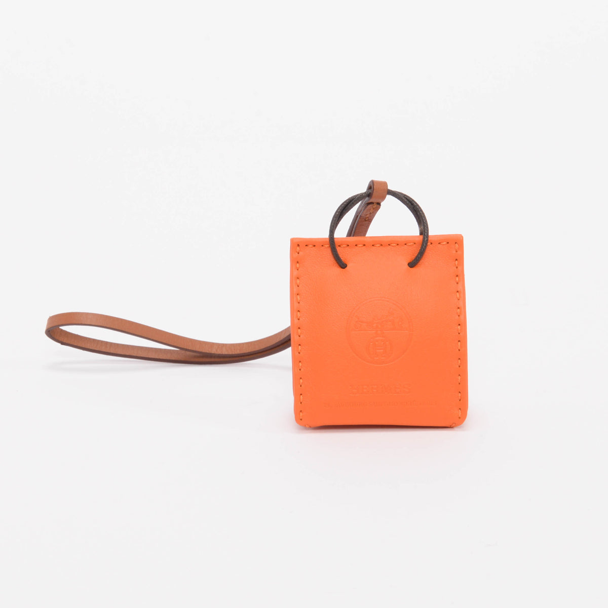 Hermes Orange Milo Lambskin Shopping Bag Charm