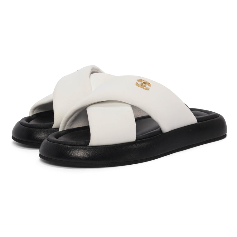 Chanel White Technical Fabric Sandals 39