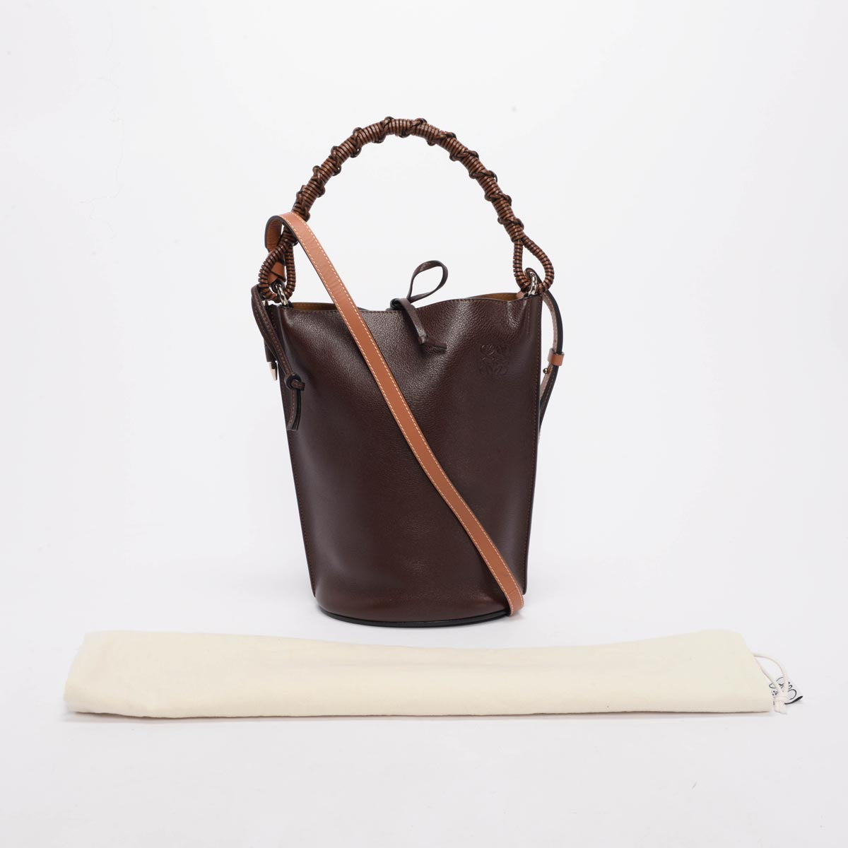 Loewe Dark Brown Gate Braided Handle Bucket Bag