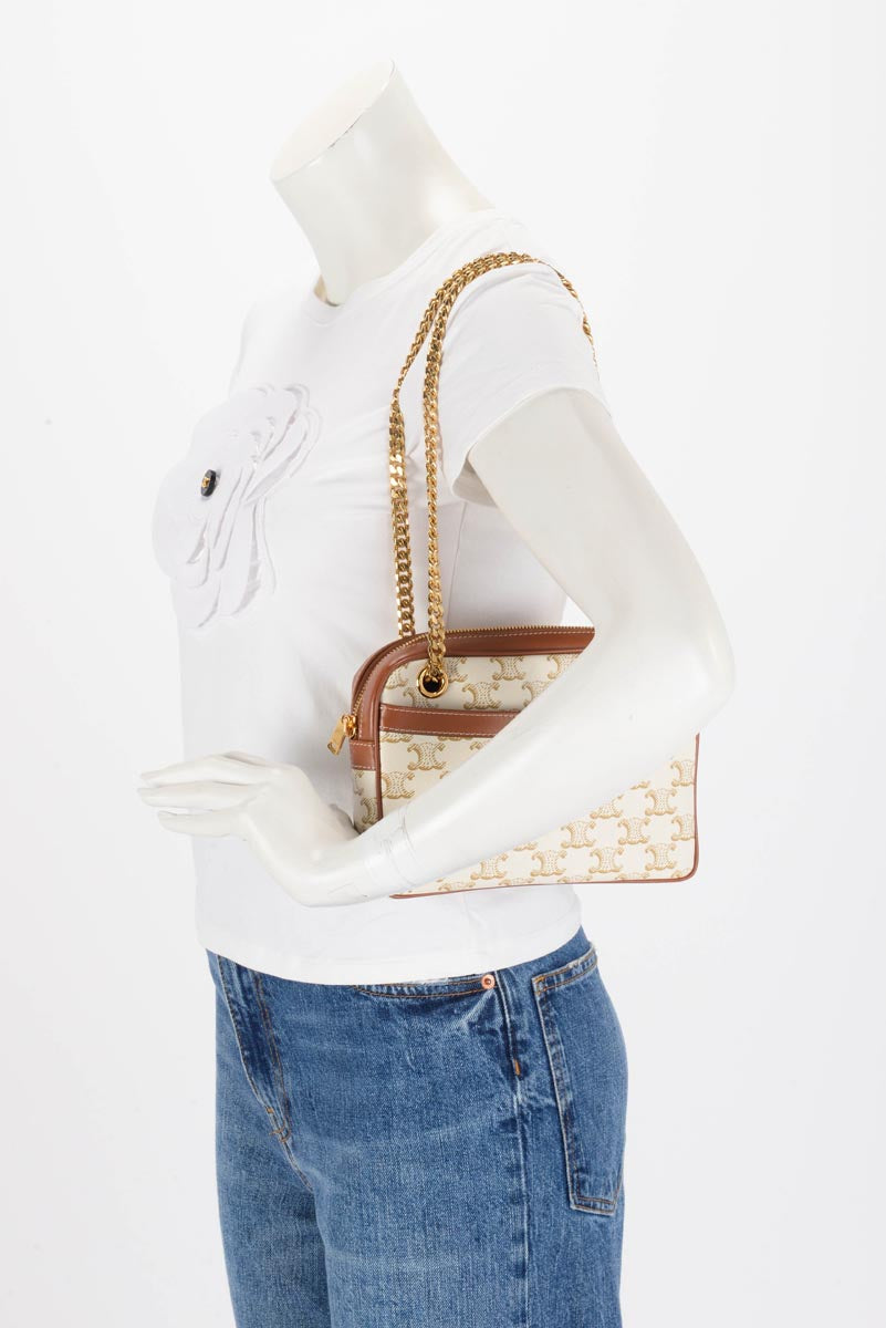 Celine White Triomphe Canvas Small Patapans Bag