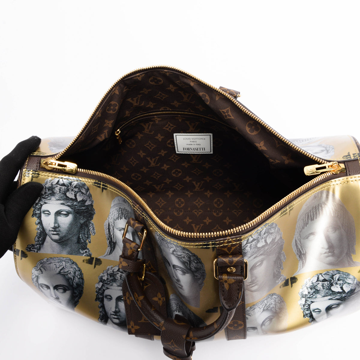 Louis Vuitton Gold Calfskin Fornasetti Keepall Bandouliere 45