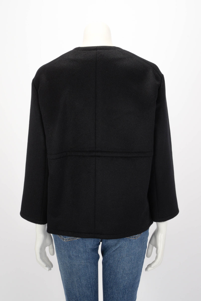 Prada Black Wool Melton Collarless Jacket IT 40