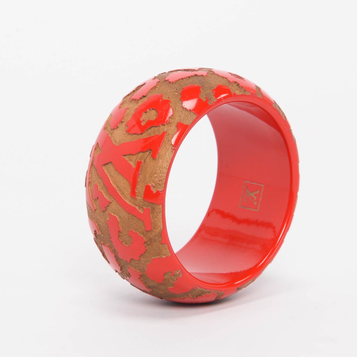 Louis Vuitton Red Lacquered Wood Leomonogram Bangle