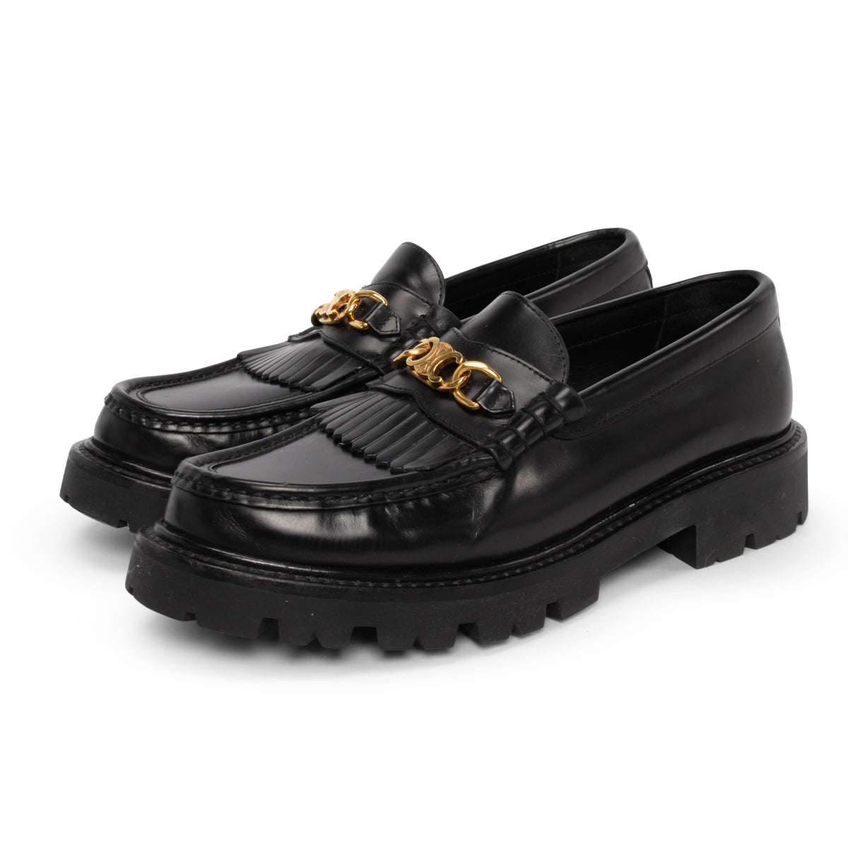 Celine Black Polished Bullskin Margaret Loafers 38.5