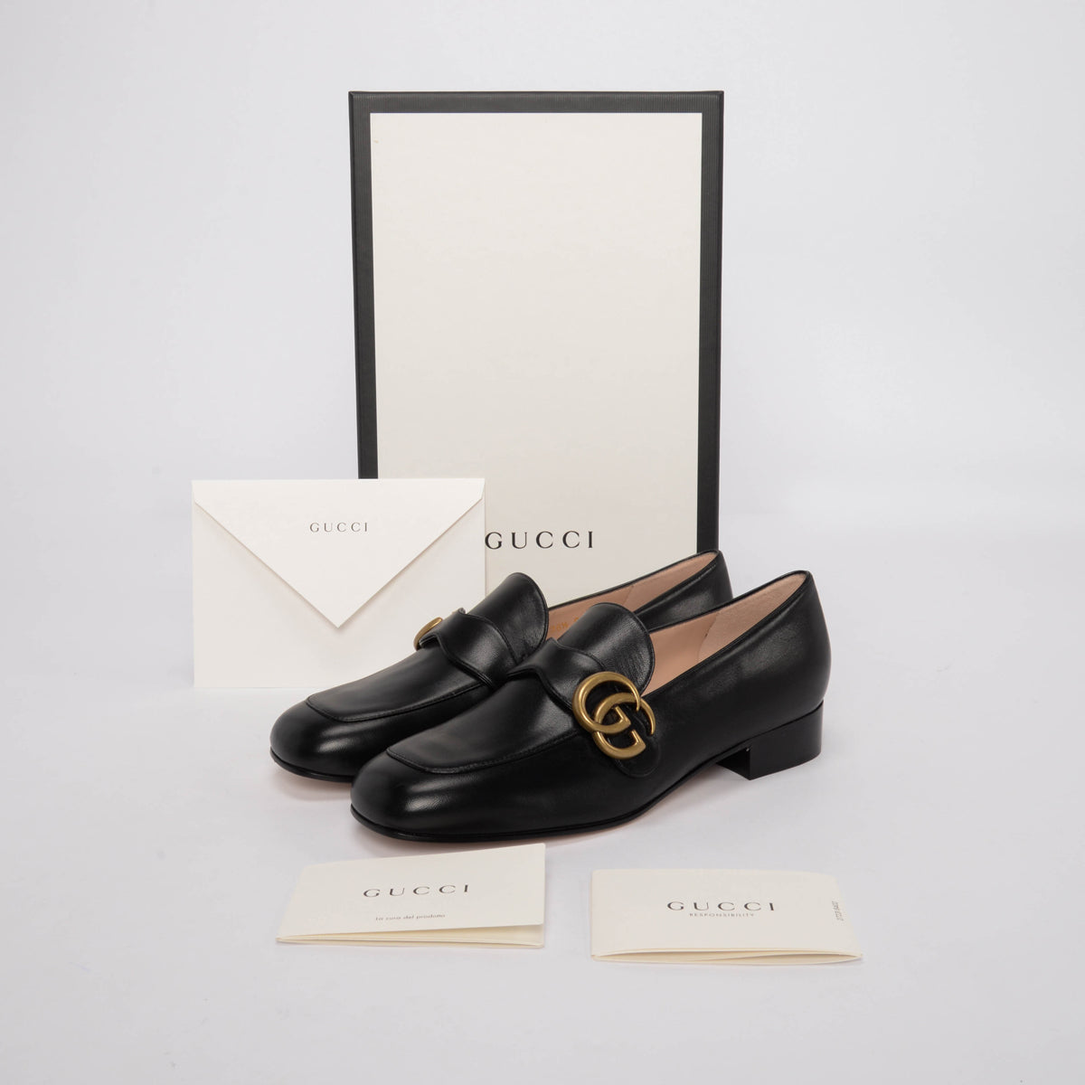 Gucci Black Malaga Kid Double G Loafers 36.5
