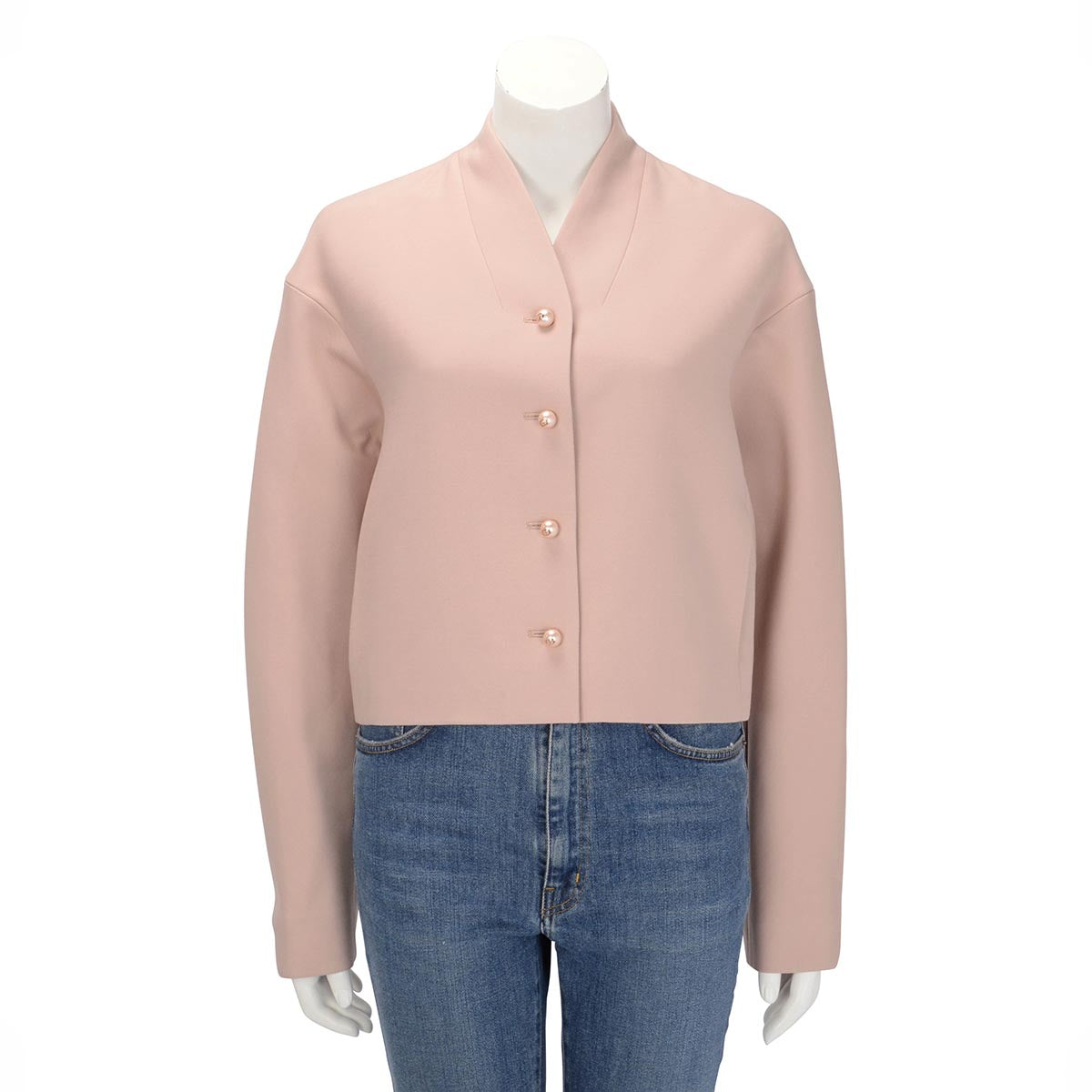 Dior Dusty Pink Wool Cropped Collarless Jacket FR 42