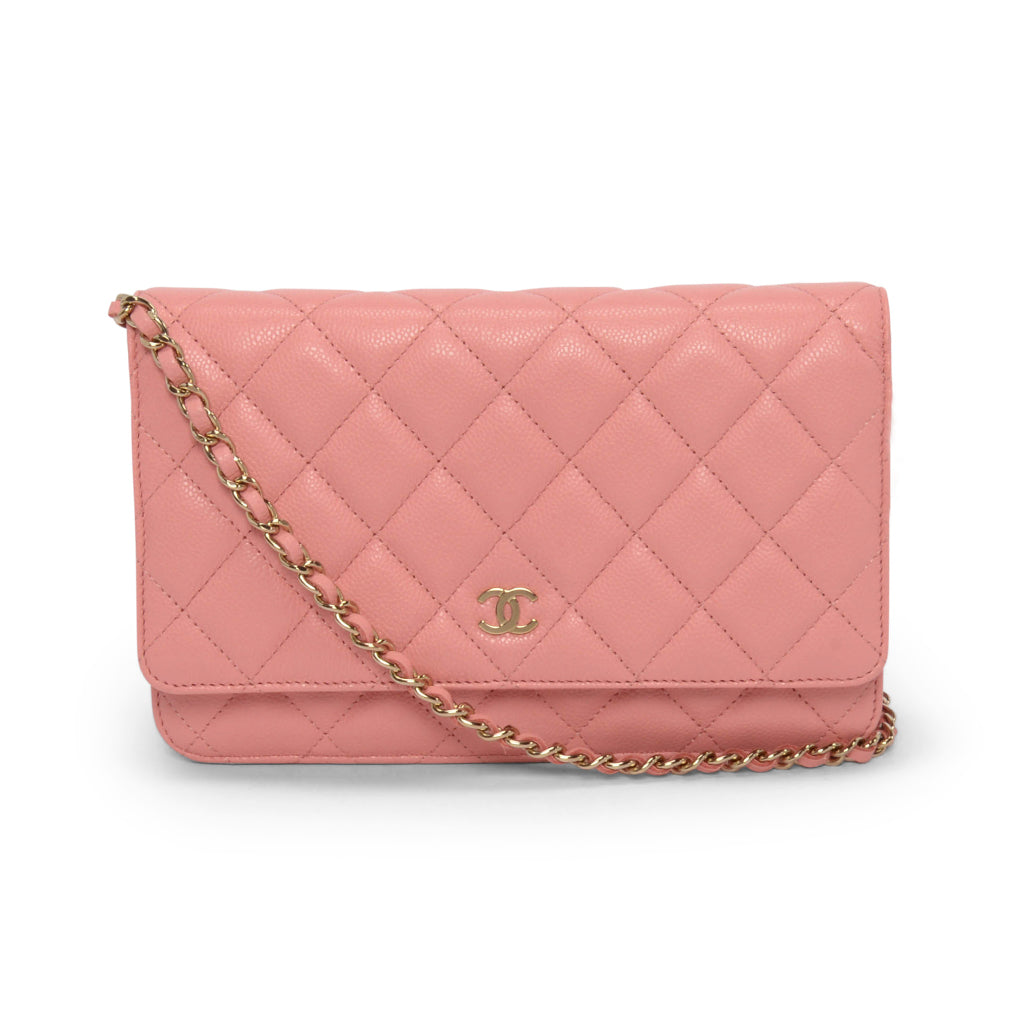 Chanel Pink Quilted Caviar Classic Wallet On Chain