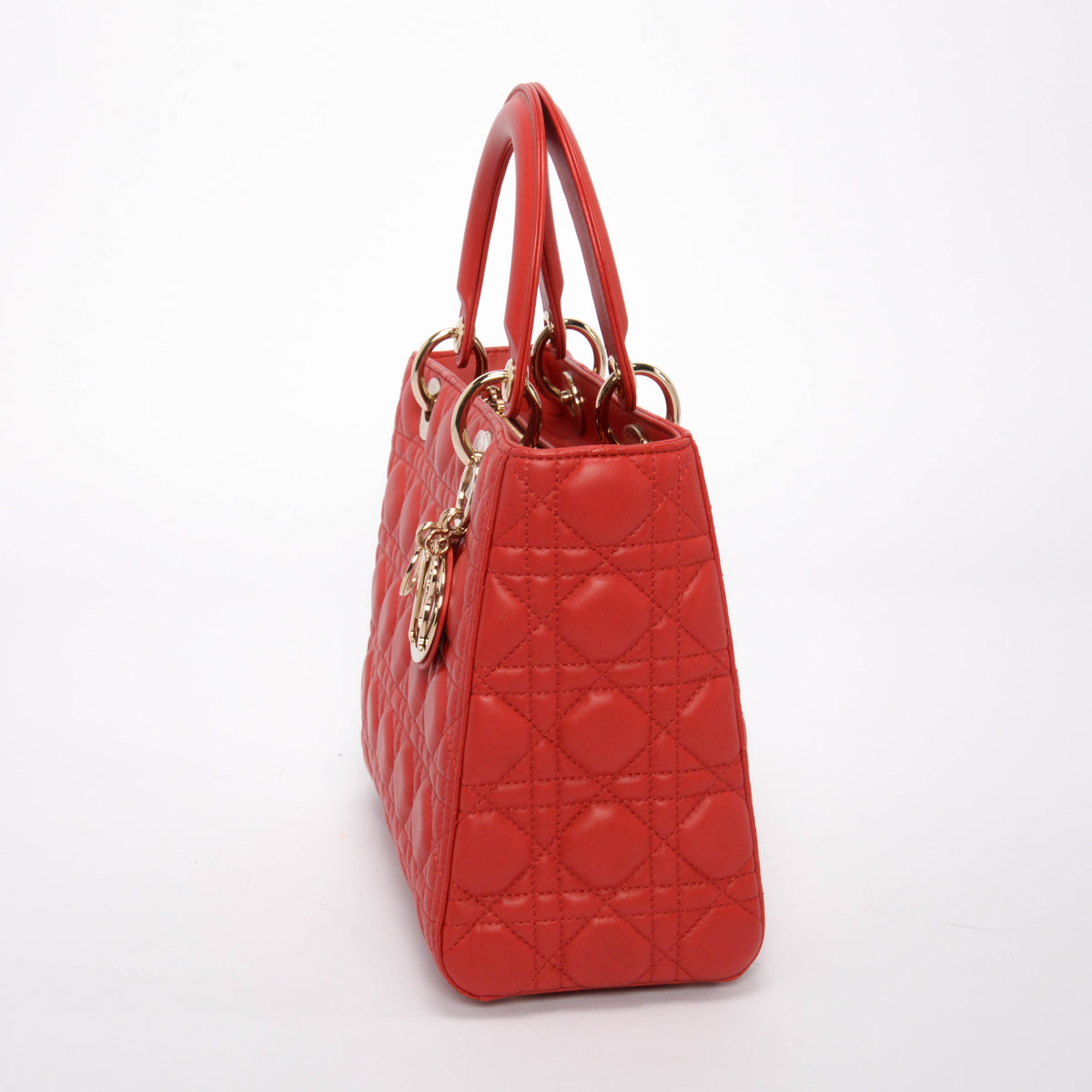 Dior Red Lambskin Cannage Medium Lady Dior Bag