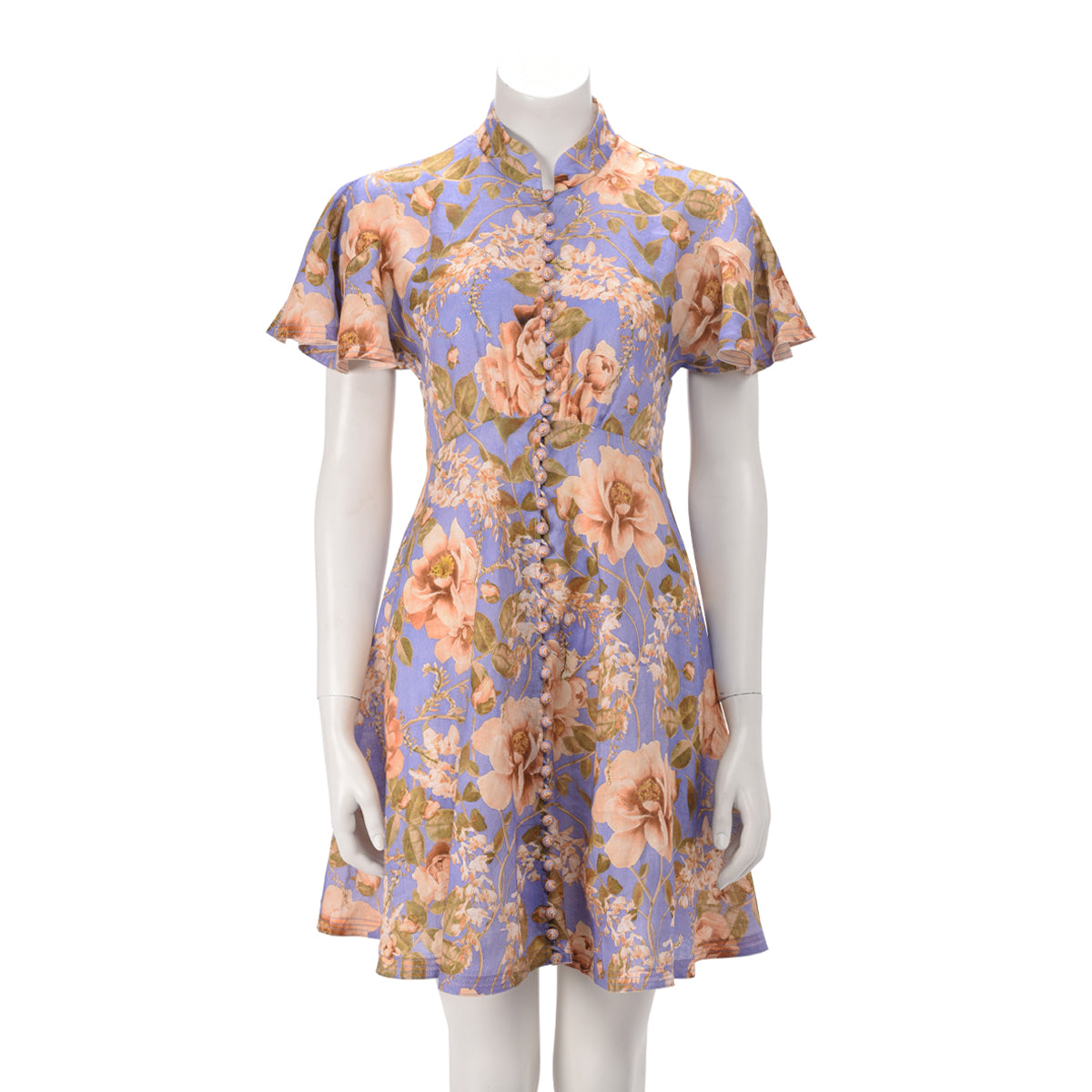 Zimmermann Lilac Floral Linen Rosa Flutter Mini Dress 1