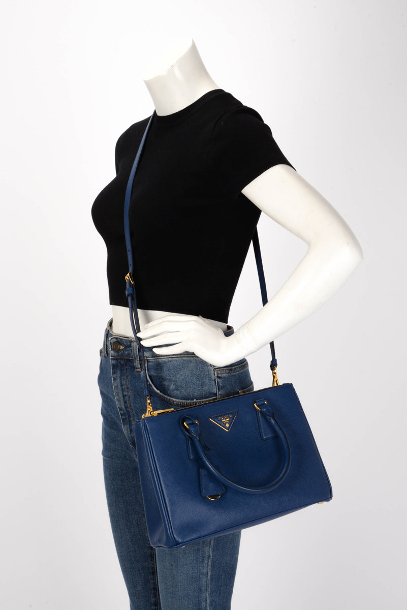 Prada Bluette Saffiano Lux Small Galleria Tote