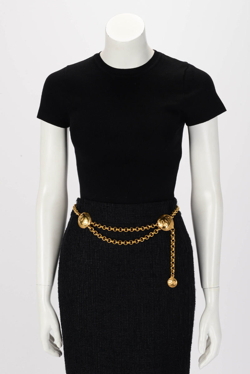 Chanel Vintage 24k Gold CC Medallion Layered Chain Belt