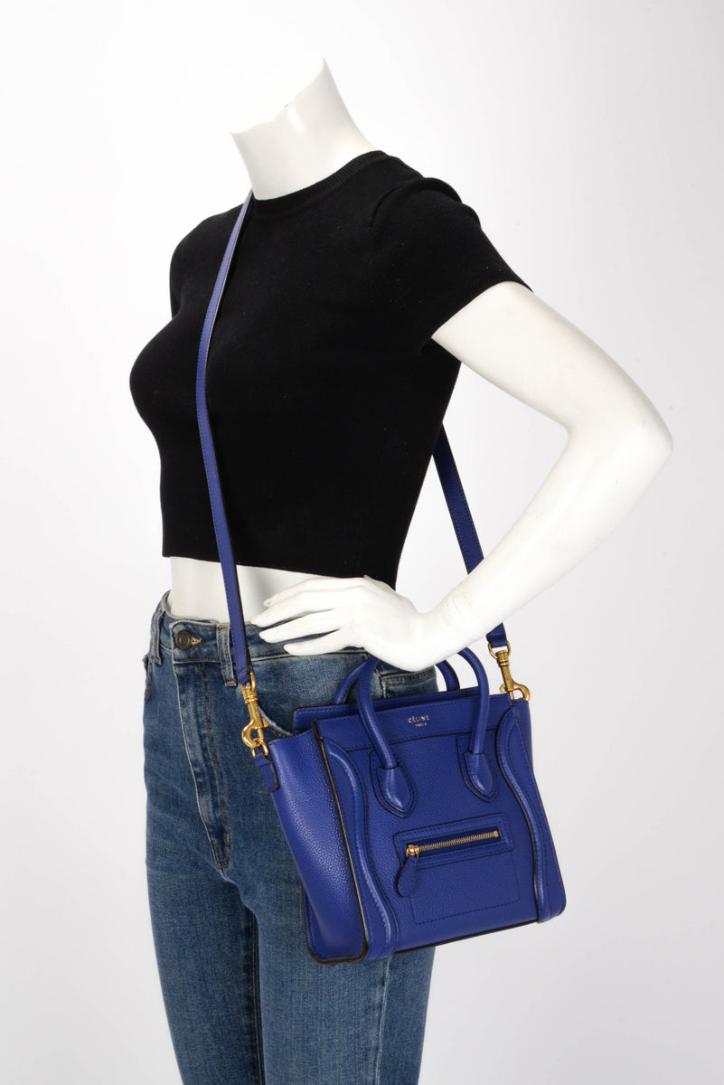 Celine Indigo Drummed Calfskin Micro Luggage Mini Bag