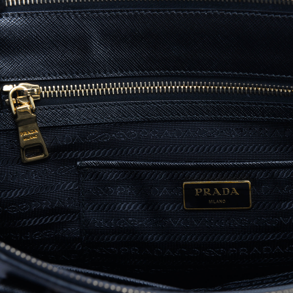 Prada Black Saffiano Lux Medium Double Zip Tote