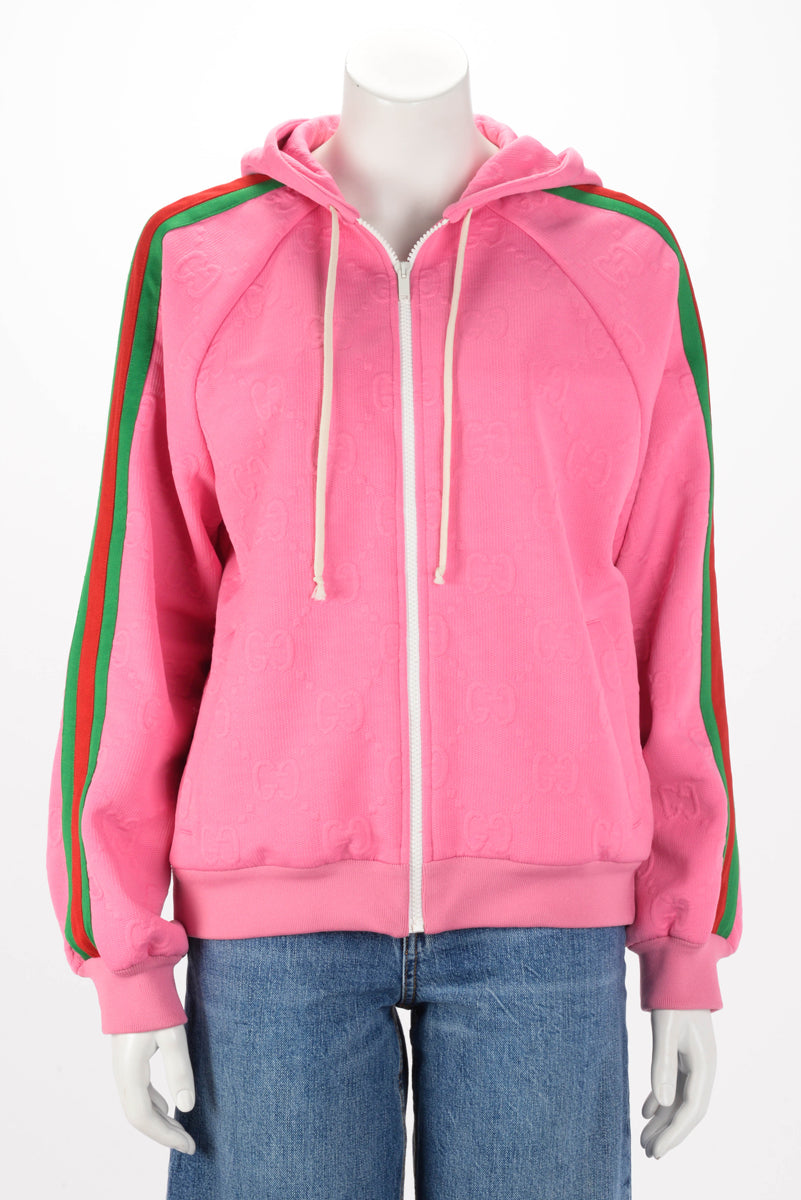 Gucci Pink Jersey GG Jacquard Zip Jacket M