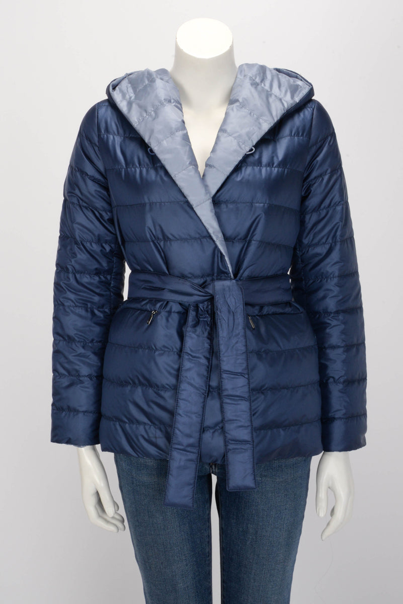 Max Mara Weekend Blue Quilted Nylon Reversible Puffer Jacket IT 38