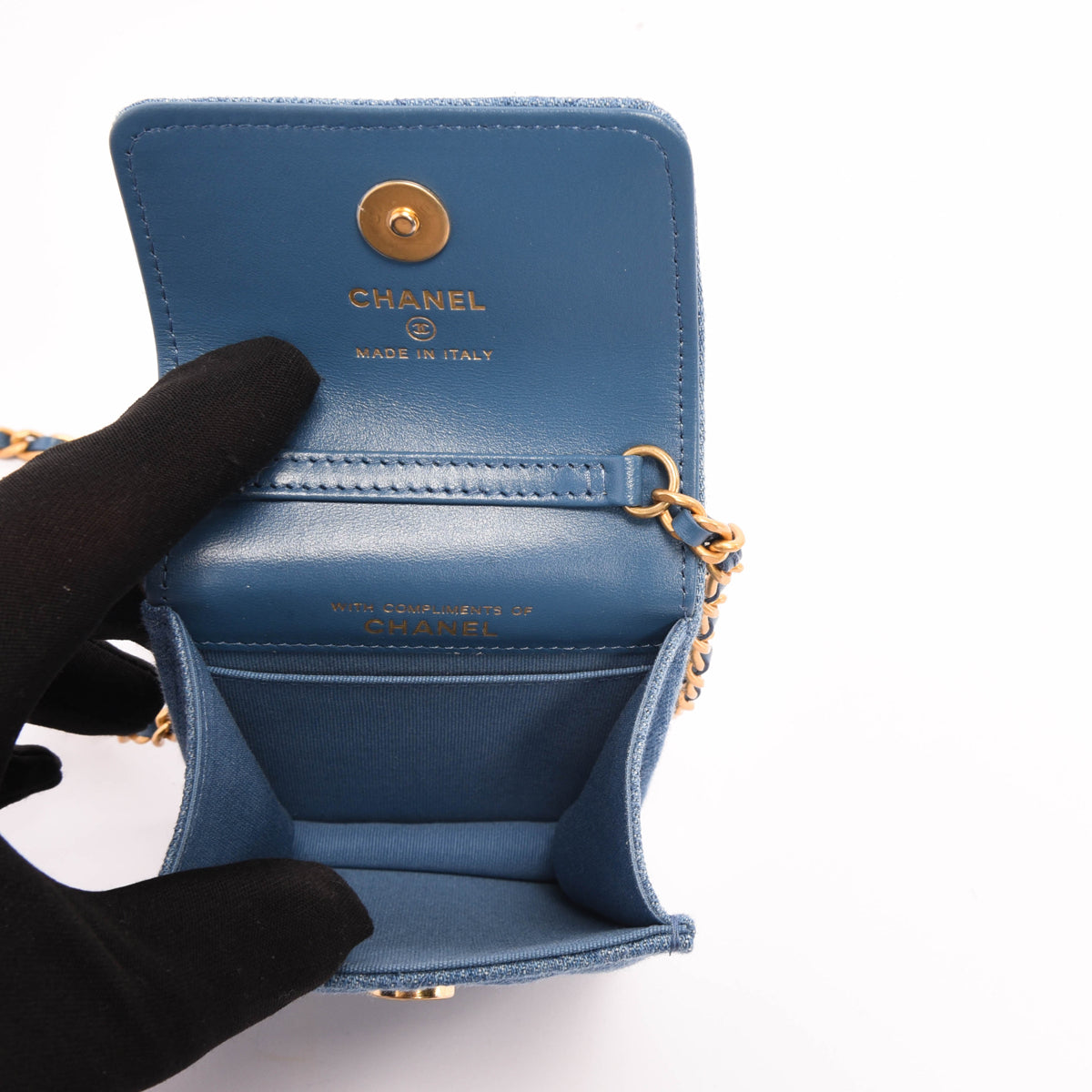 Chanel Blue Quilted Denim Clutch With Chain