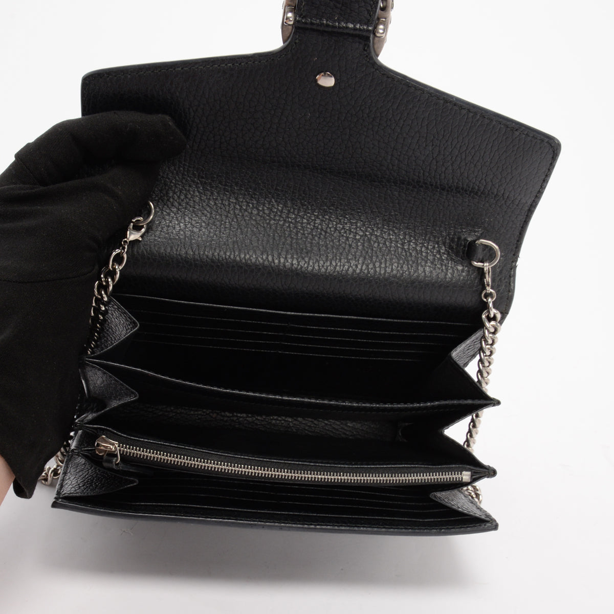 Gucci Black Textured Leather Dionysus Wallet On Chain