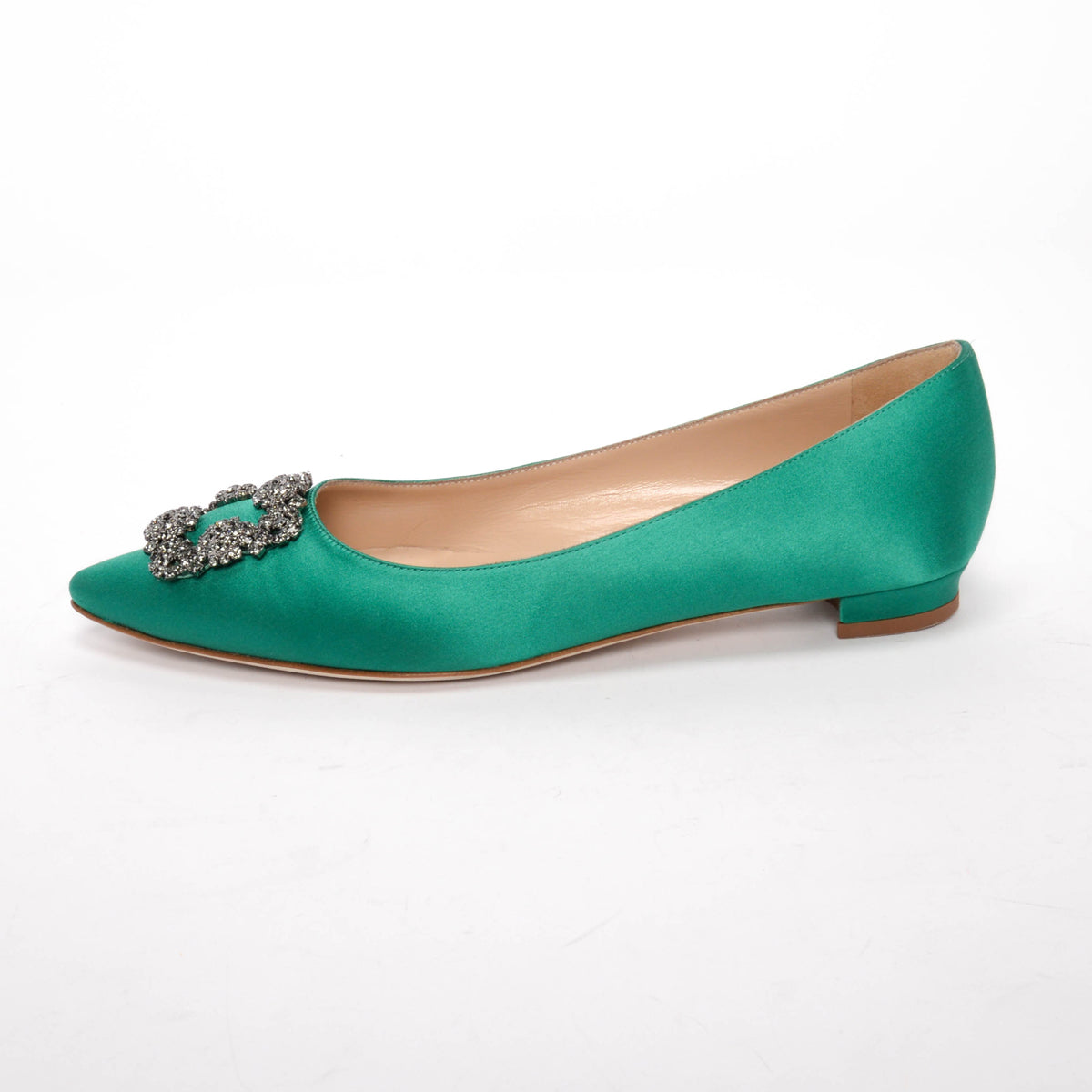 Manolo Blahnik Emerald Satin Hangisi Flats 41
