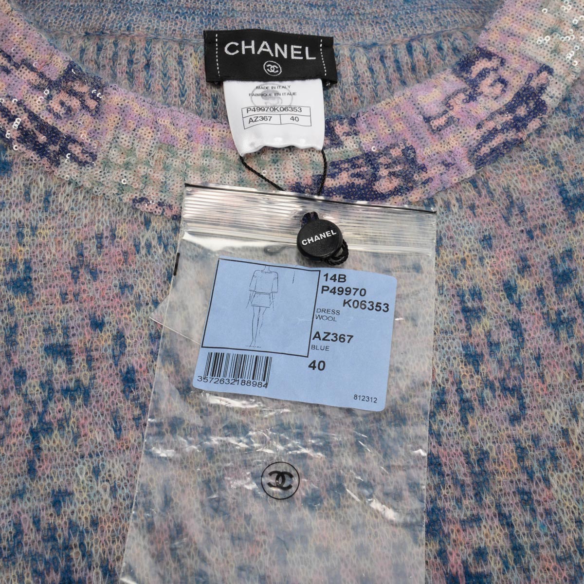 Chanel Pastel Knit Sequin Belted S/S Sweater Dress FR 40