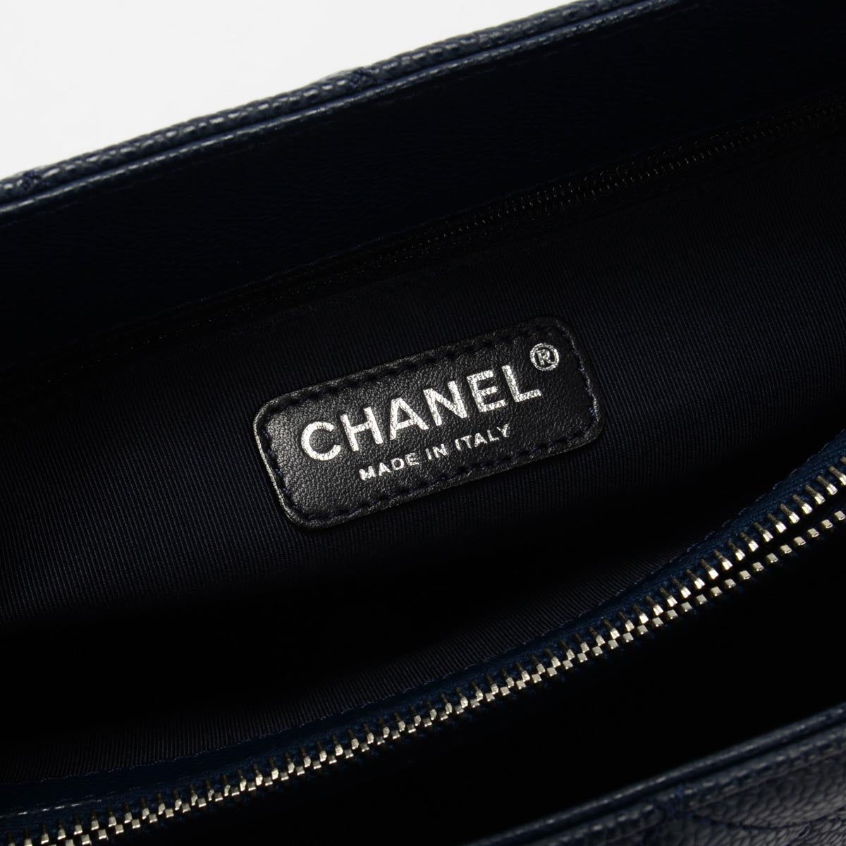 Chanel Navy Quilted Caviar Grand Shopping Tote