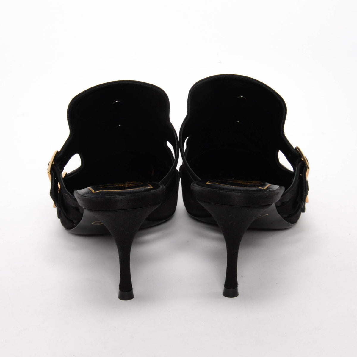 Roger Vivier Black Satin Crystal Star Mules 37.5