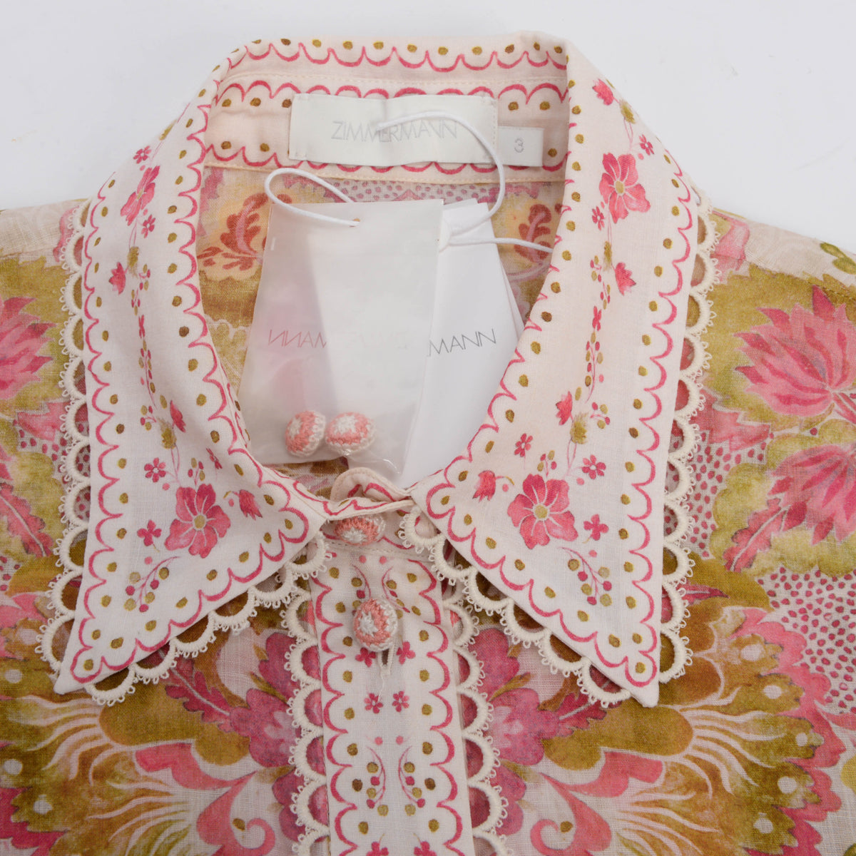 Zimmermann Pink & Khaki Laurel Relaxed Blouse 3