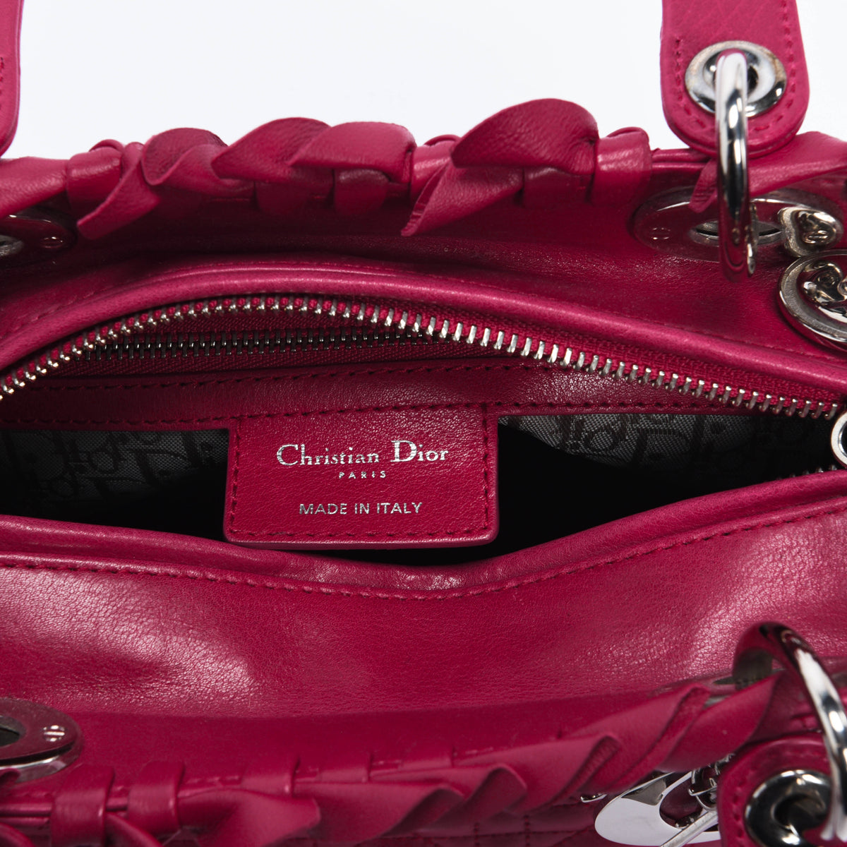 Dior Dark Pink Lambskin Cannage Medium Bow Lady Dior