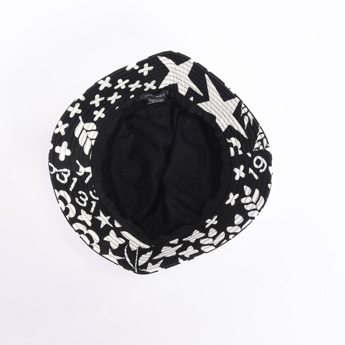 Chanel Black & White Printed Cotton Bucket Hat