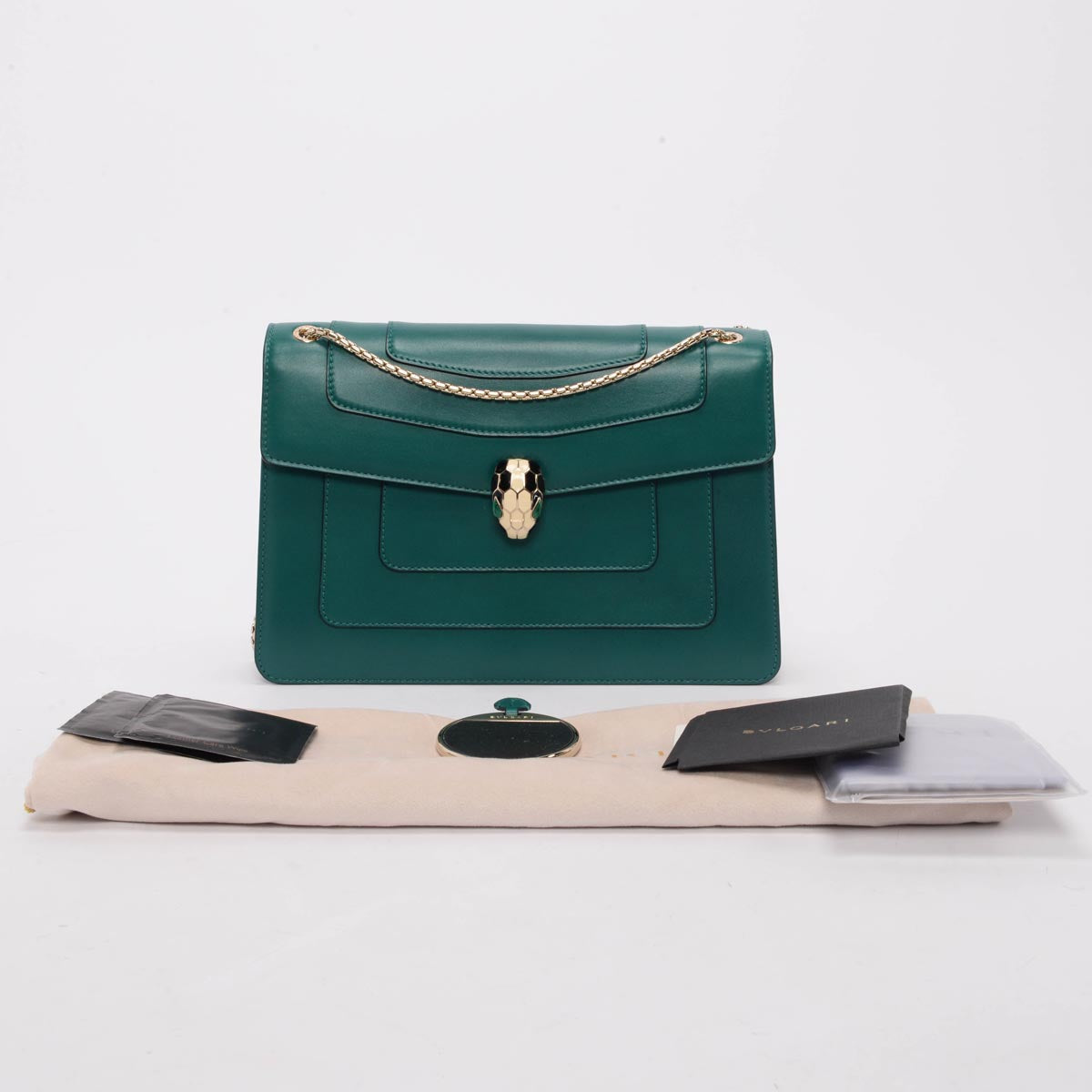 Bulgari Emerald Calfskin Medium Serpenti Forever Bag